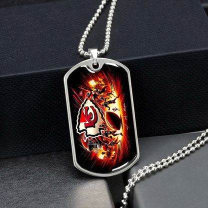 American Football Dog Tag Necklace - AFD026 - Kansas City Chiefs Super Bowl - NFL Teams - Military Ball Chain