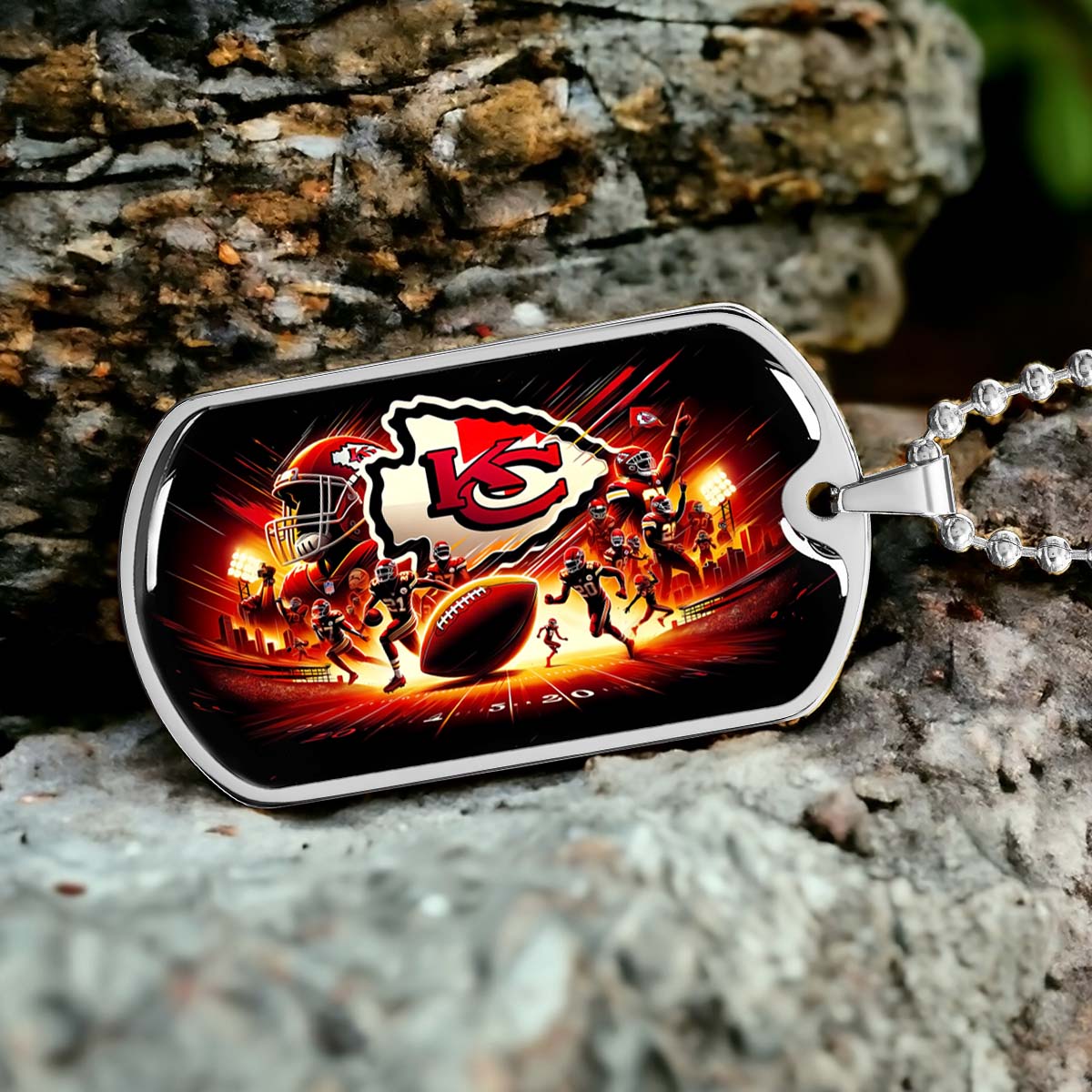 American Football Dog Tag Necklace - AFD026 - Kansas City Chiefs Super Bowl - NFL Teams - Military Ball Chain
