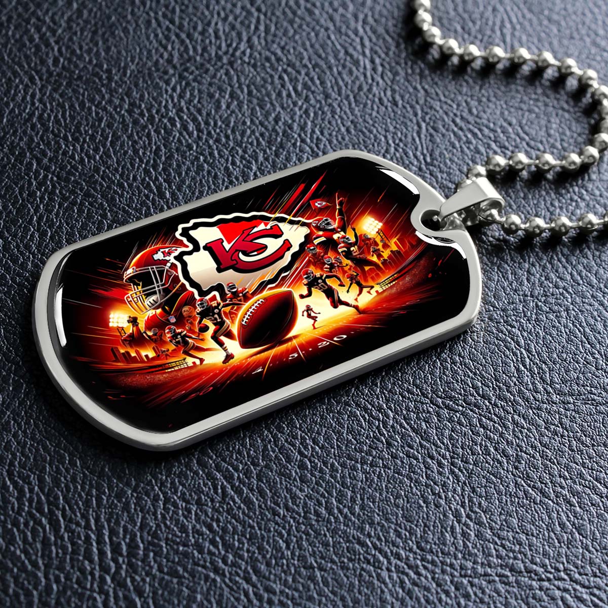 American Football Dog Tag Necklace - AFD026 - Kansas City Chiefs Super Bowl - NFL Teams - Military Ball Chain