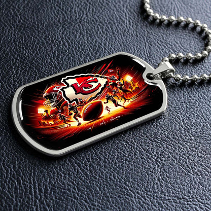 American Football Dog Tag Necklace - AFD026 - Kansas City Chiefs Super Bowl - NFL Teams - Military Ball Chain