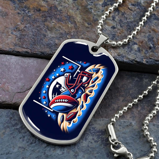 American Football Dog Tag Necklace - AFD027 - New England Patriots - Ultimate Football Pride - NFL Teams - Military Ball Chain