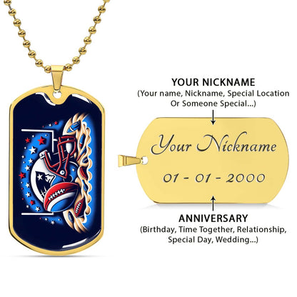 American Football Dog Tag Necklace - AFD027 - New England Patriots - Ultimate Football Pride - NFL Teams - Military Ball Chain