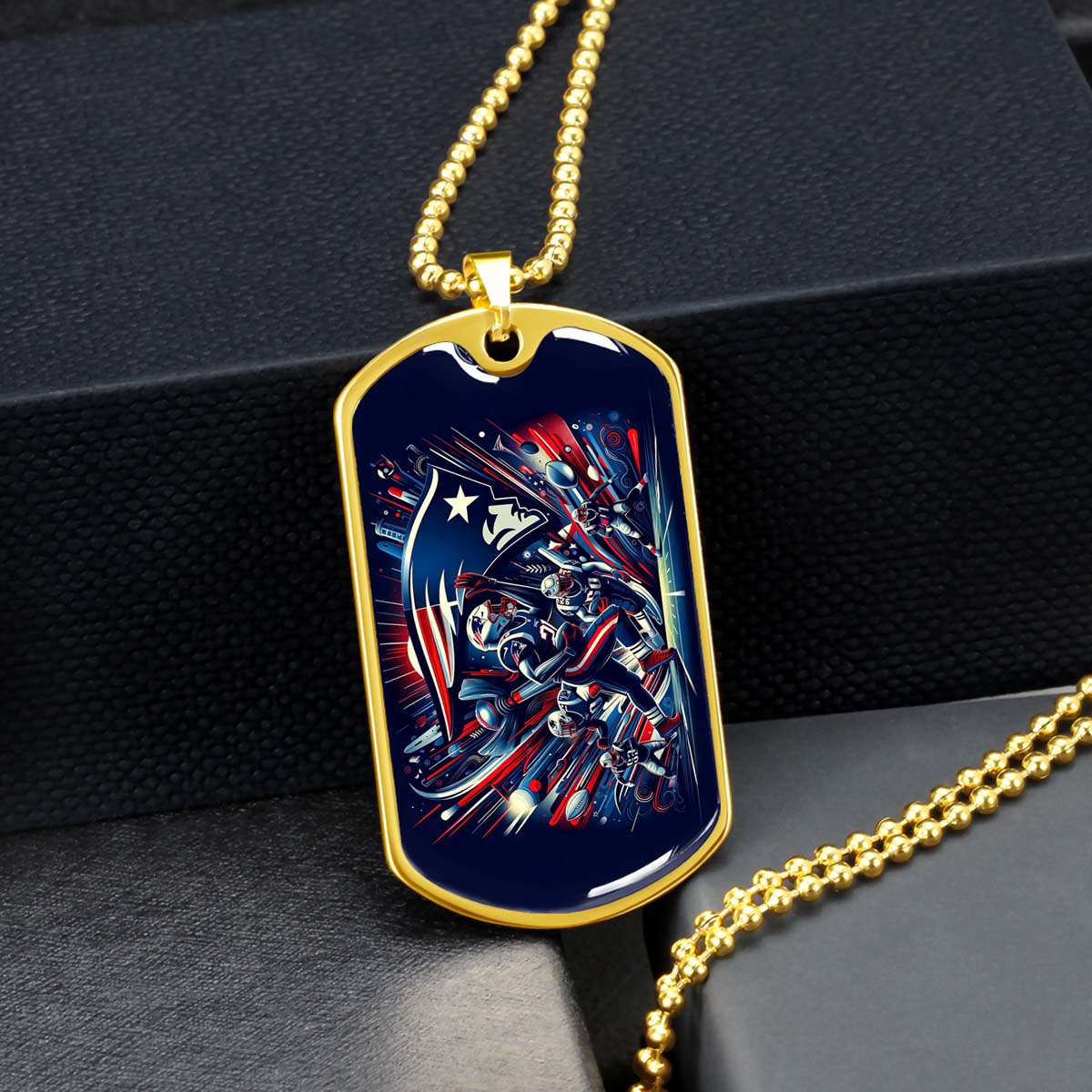 American Football Dog Tag Necklace - AFD028 - New England Patriots - NFL Teams - Military Ball Chain