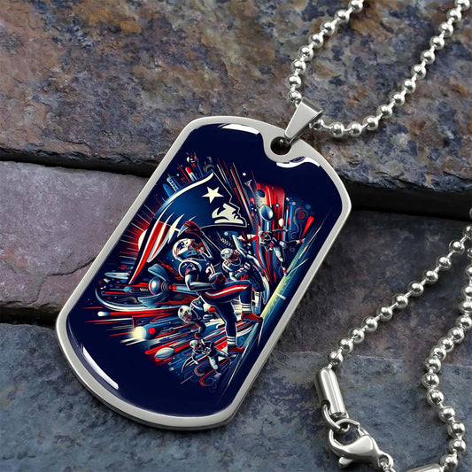 American Football Dog Tag Necklace - AFD028 - New England Patriots - NFL Teams - Military Ball Chain