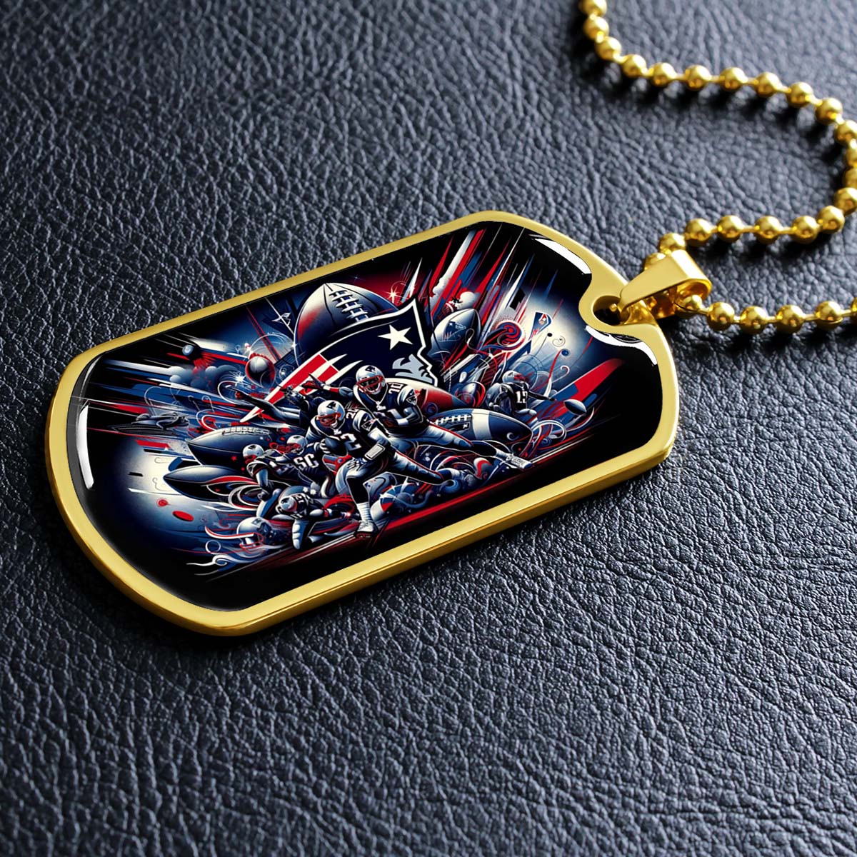 American Football Dog Tag Necklace - AFD029 - New England Patriots Super Bowl - NFL Teams - Military Ball Chain