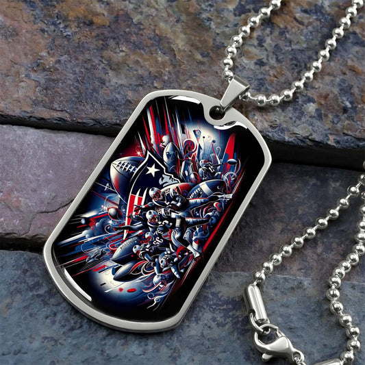 American Football Dog Tag Necklace - AFD029 - New England Patriots Super Bowl - NFL Teams - Military Ball Chain