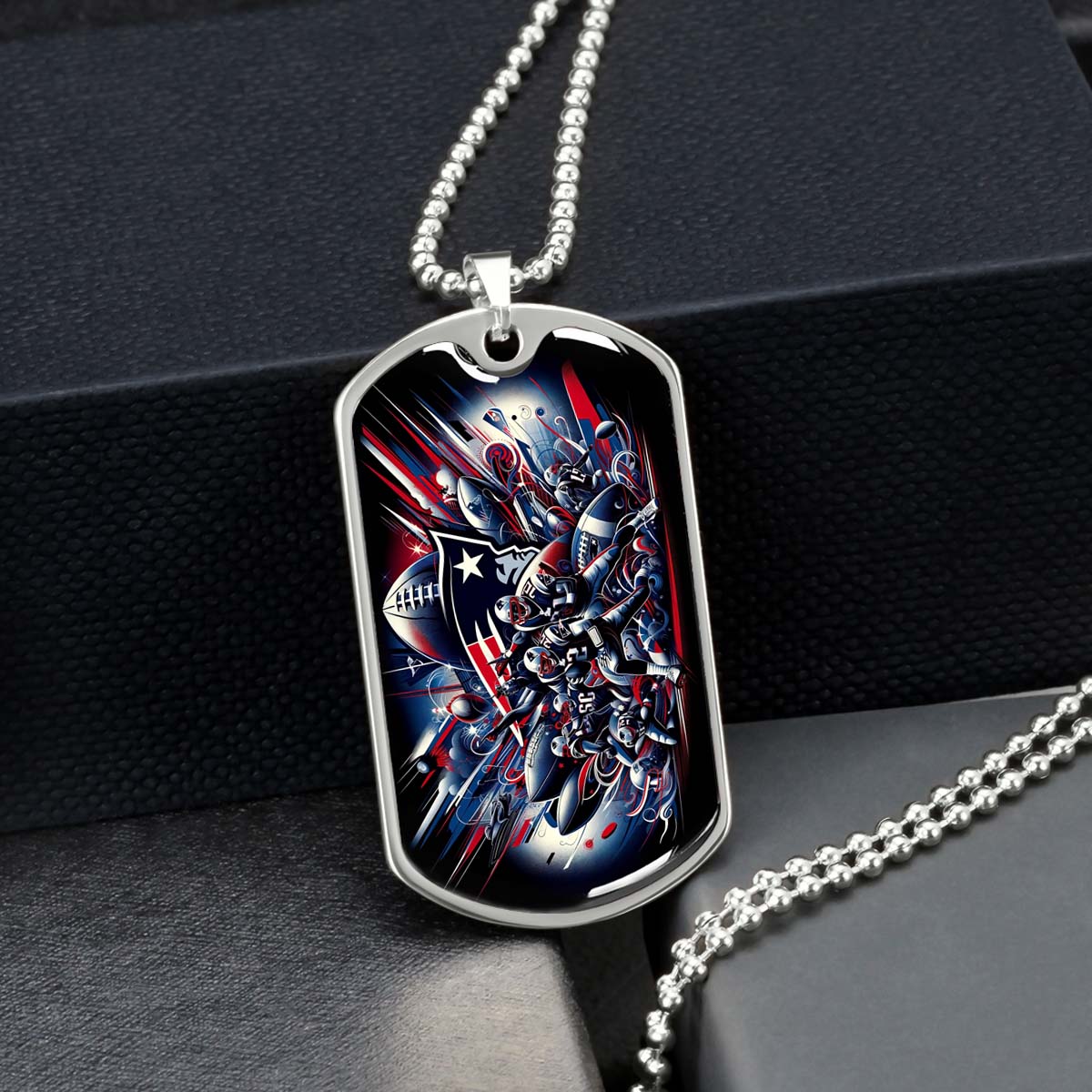 American Football Dog Tag Necklace - AFD029 - New England Patriots Super Bowl - NFL Teams - Military Ball Chain