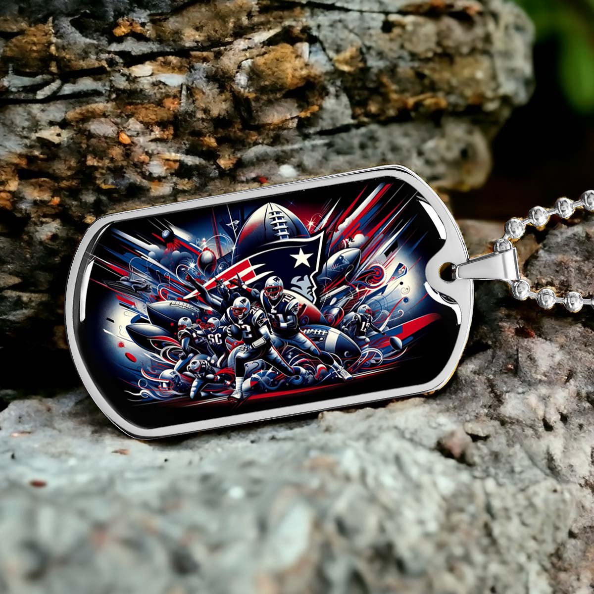 American Football Dog Tag Necklace - AFD029 - New England Patriots Super Bowl - NFL Teams - Military Ball Chain