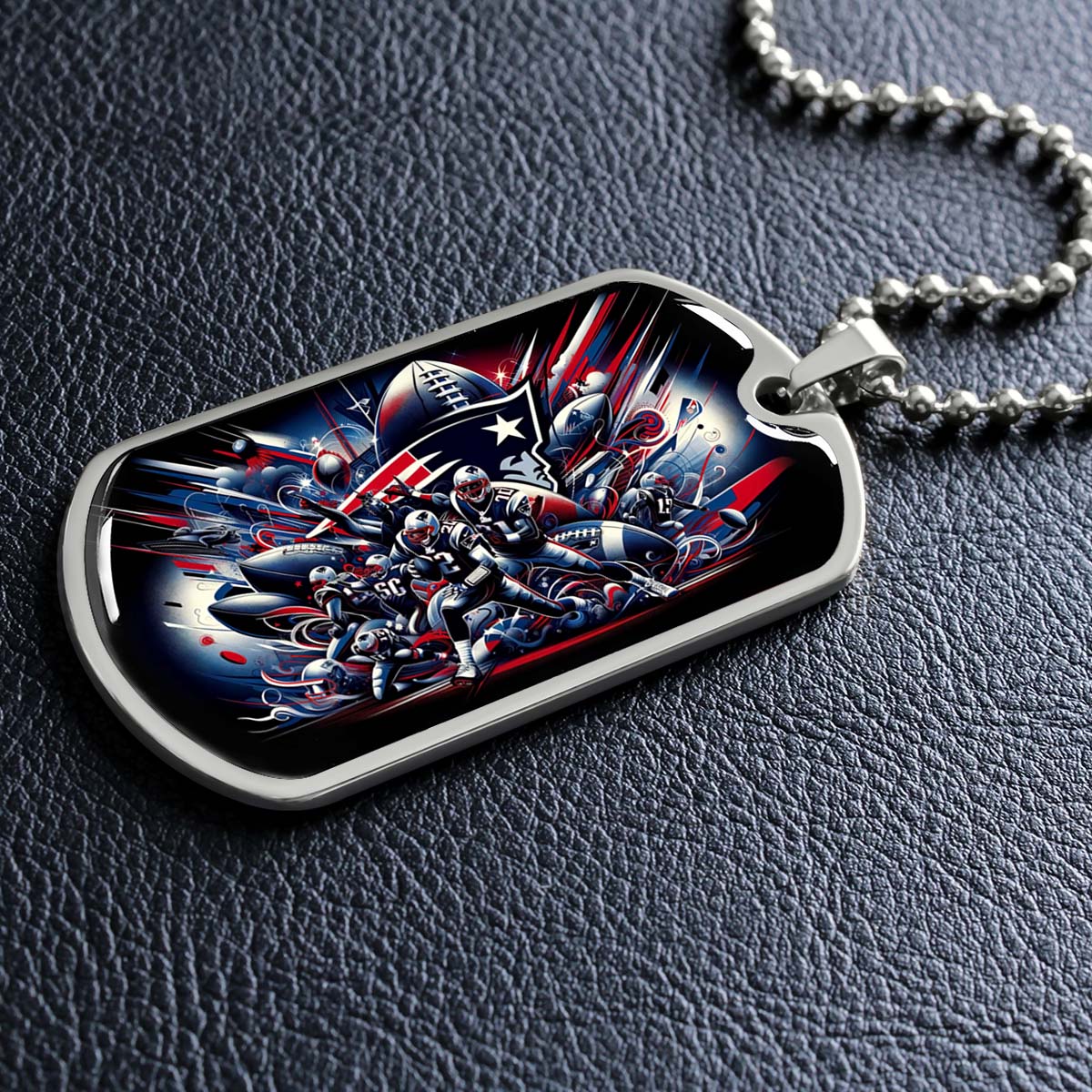 American Football Dog Tag Necklace - AFD029 - New England Patriots Super Bowl - NFL Teams - Military Ball Chain