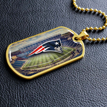 American Football Dog Tag Necklace - AFD030 - New England Stadium - Military Ball Chain
