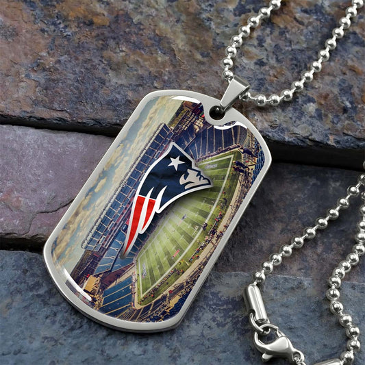 American Football Dog Tag Necklace - AFD030 - New England Stadium - Military Ball Chain