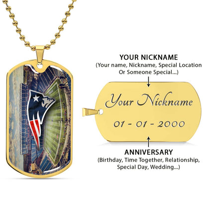 American Football Dog Tag Necklace - AFD030 - New England Stadium - Military Ball Chain