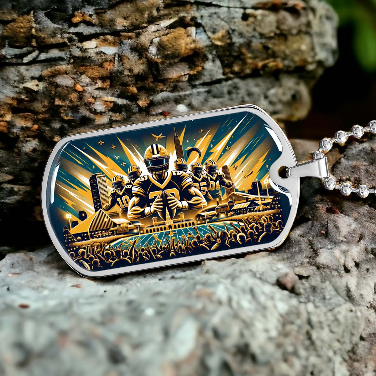 American Football Dog Tag Necklace - AFD031 - New Orleans Saints - NFL Teams - Military Ball Chain