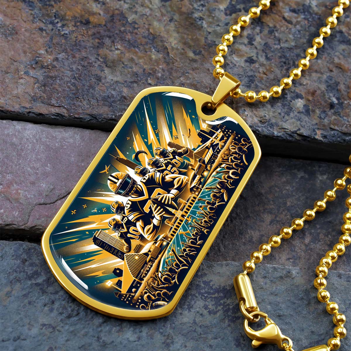 American Football Dog Tag Necklace - AFD031 - New Orleans Saints - NFL Teams - Military Ball Chain