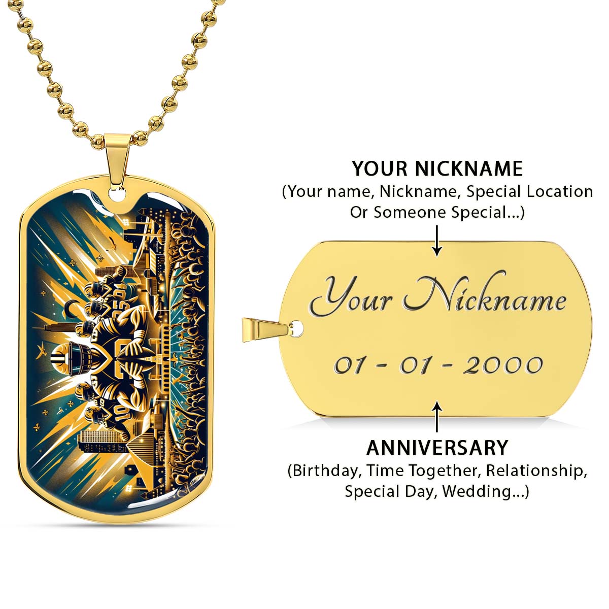 American Football Dog Tag Necklace - AFD031 - New Orleans Saints - NFL Teams - Military Ball Chain