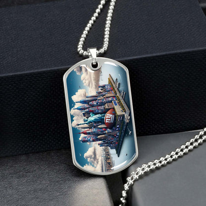 American Football Dog Tag Necklace - AFD032 - New York Giants Themed Manhattan Skyline - NFL Teams - Military Ball Chain