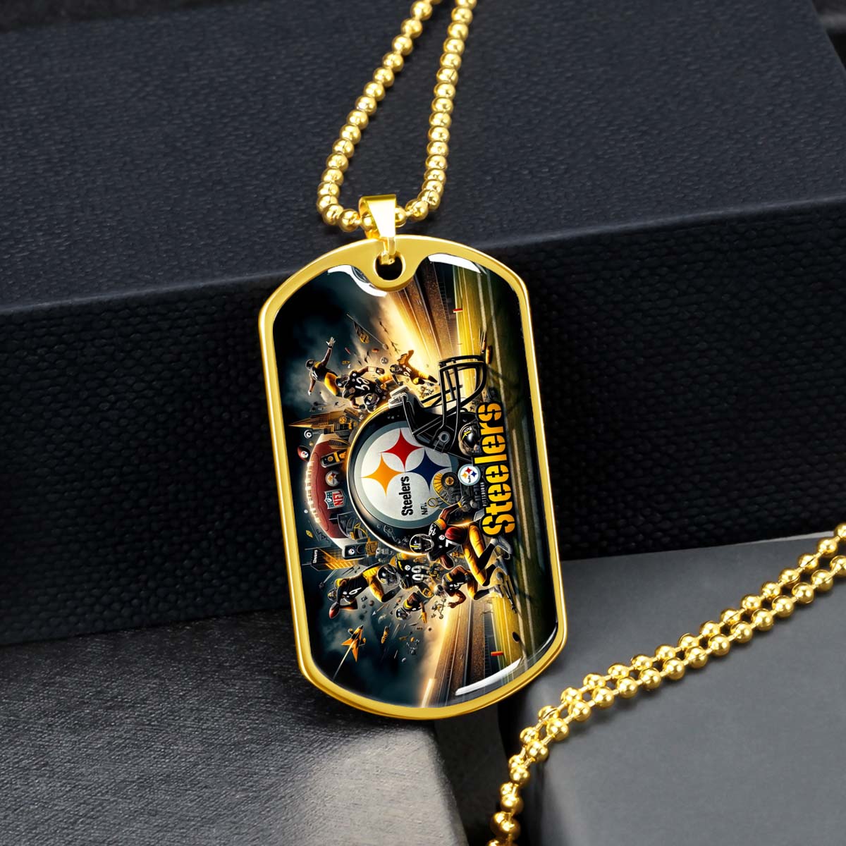 American Football Dog Tag Necklace - AFD035 - Pittsburgh Steelers - NFL Teams - Military Ball Chain