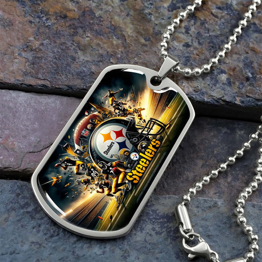 American Football Dog Tag Necklace - AFD035 - Pittsburgh Steelers - NFL Teams - Military Ball Chain