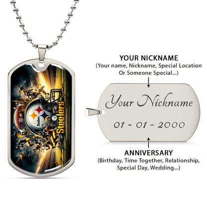 American Football Dog Tag Necklace - AFD035 - Pittsburgh Steelers - NFL Teams - Military Ball Chain