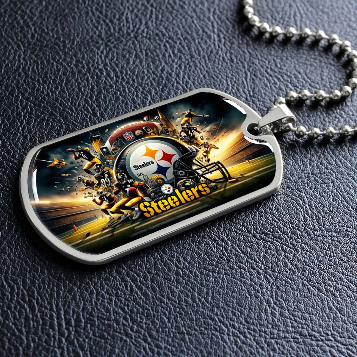 American Football Dog Tag Necklace - AFD035 - Pittsburgh Steelers - NFL Teams - Military Ball Chain