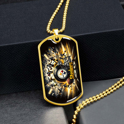 American Football Dog Tag Necklace - AFD036 - Pittsburgh Steelers - NFL Teams - Military Ball Chain