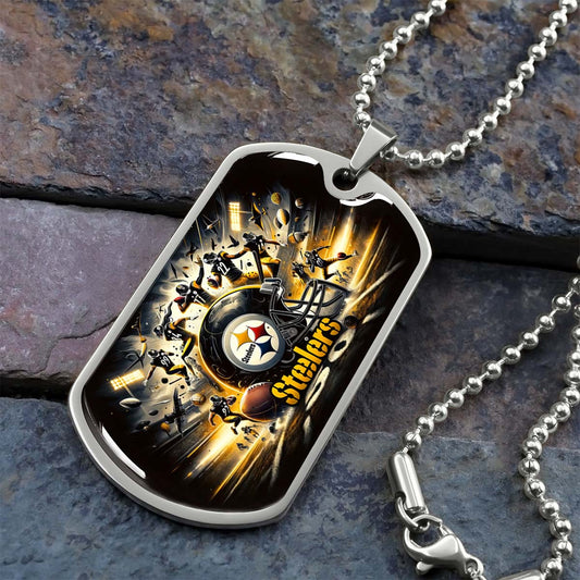 American Football Dog Tag Necklace - AFD036 - Pittsburgh Steelers - NFL Teams - Military Ball Chain