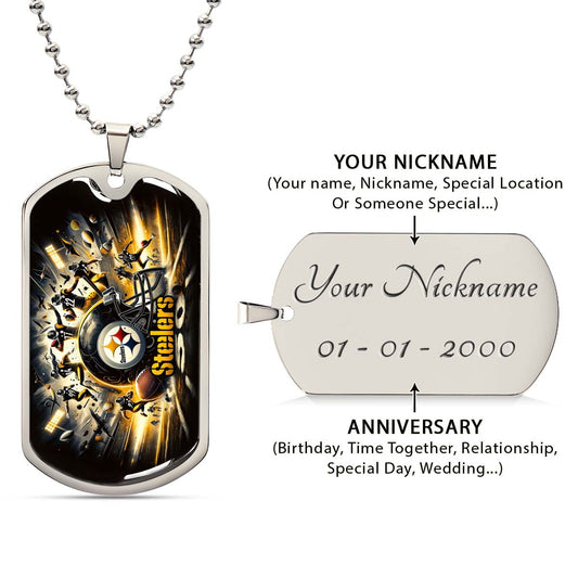 American Football Dog Tag Necklace - AFD036 - Pittsburgh Steelers - NFL Teams - Military Ball Chain