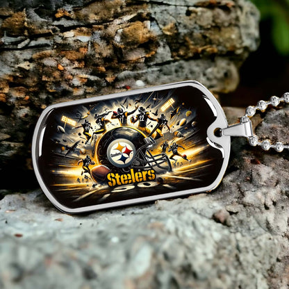 American Football Dog Tag Necklace - AFD036 - Pittsburgh Steelers - NFL Teams - Military Ball Chain