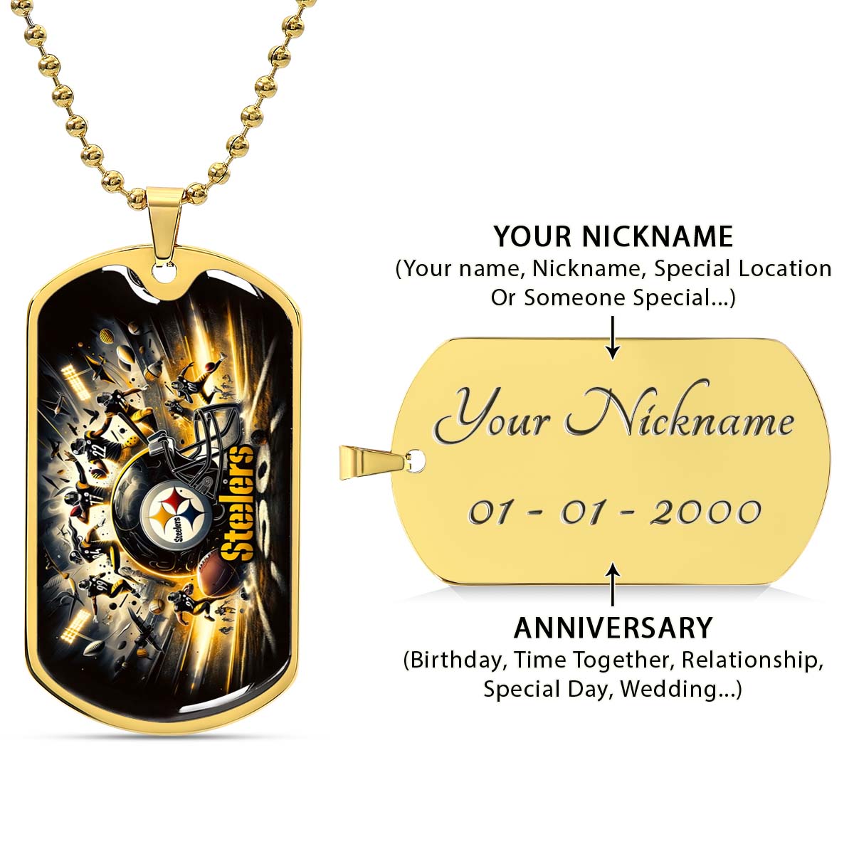 American Football Dog Tag Necklace - AFD036 - Pittsburgh Steelers - NFL Teams - Military Ball Chain
