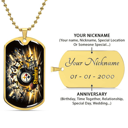 American Football Dog Tag Necklace - AFD036 - Pittsburgh Steelers - NFL Teams - Military Ball Chain