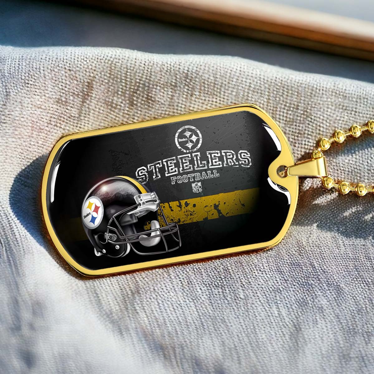 American Football Dog Tag Necklace - AFD037 - Pittsburgh Steelers - NFL Teams - Military Ball Chain