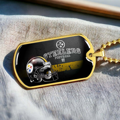 American Football Dog Tag Necklace - AFD037 - Pittsburgh Steelers - NFL Teams - Military Ball Chain
