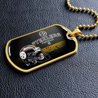 American Football Dog Tag Necklace - AFD037 - Pittsburgh Steelers - NFL Teams - Military Ball Chain