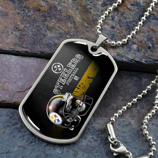 American Football Dog Tag Necklace - AFD037 - Pittsburgh Steelers - NFL Teams - Military Ball Chain