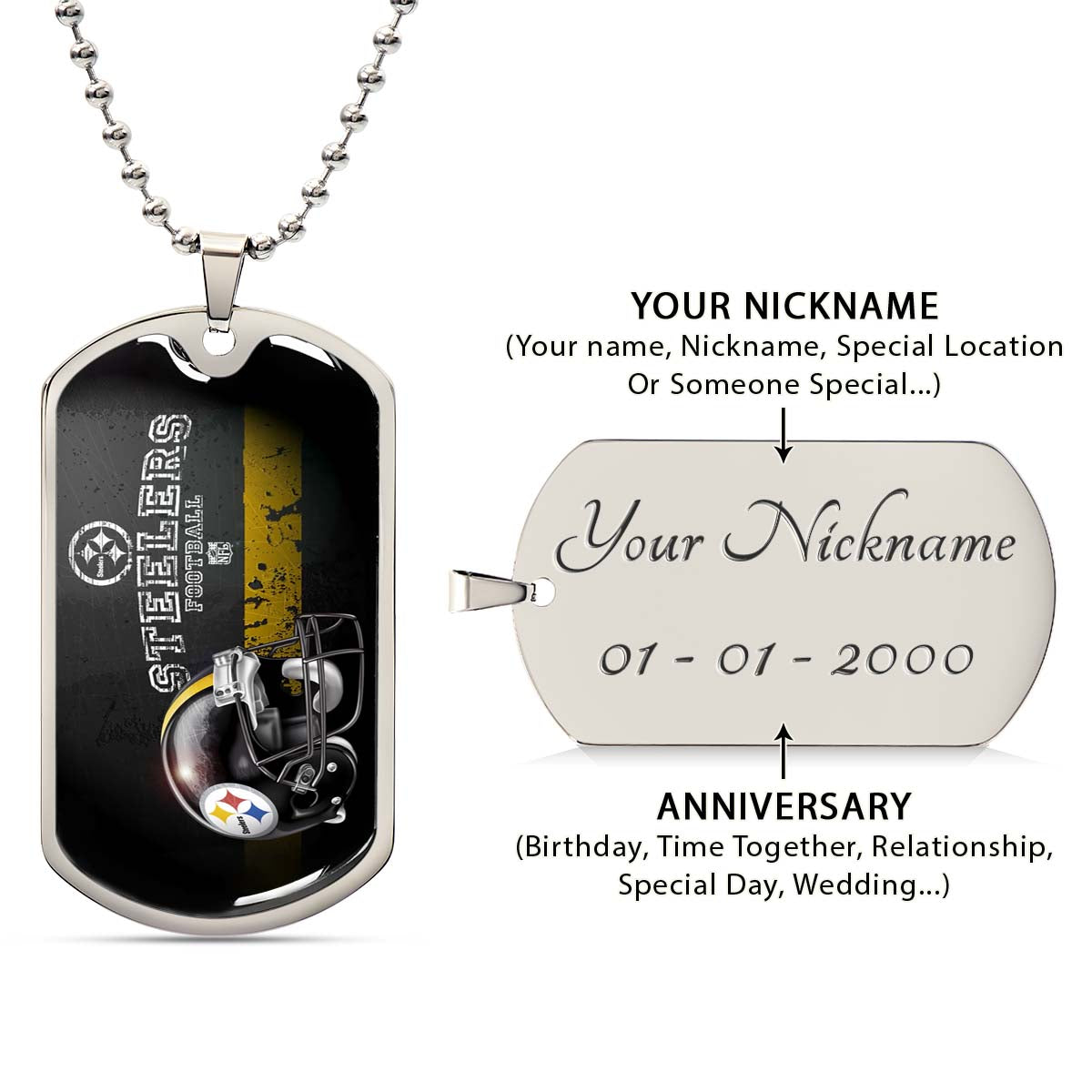 American Football Dog Tag Necklace - AFD037 - Pittsburgh Steelers - NFL Teams - Military Ball Chain