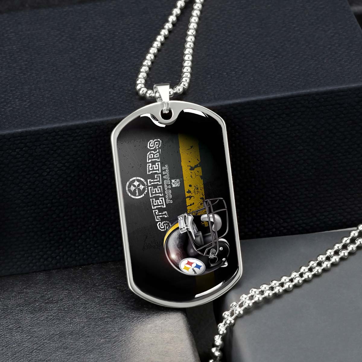 American Football Dog Tag Necklace - AFD037 - Pittsburgh Steelers - NFL Teams - Military Ball Chain