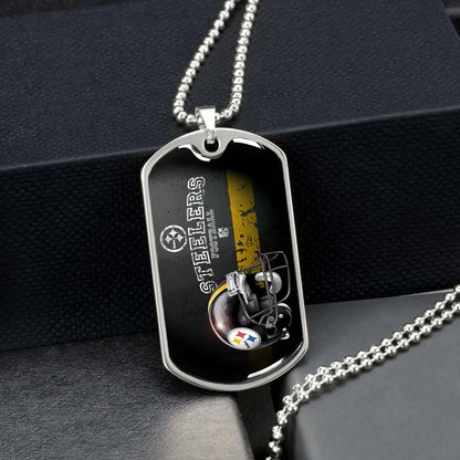 American Football Dog Tag Necklace - AFD037 - Pittsburgh Steelers - NFL Teams - Military Ball Chain