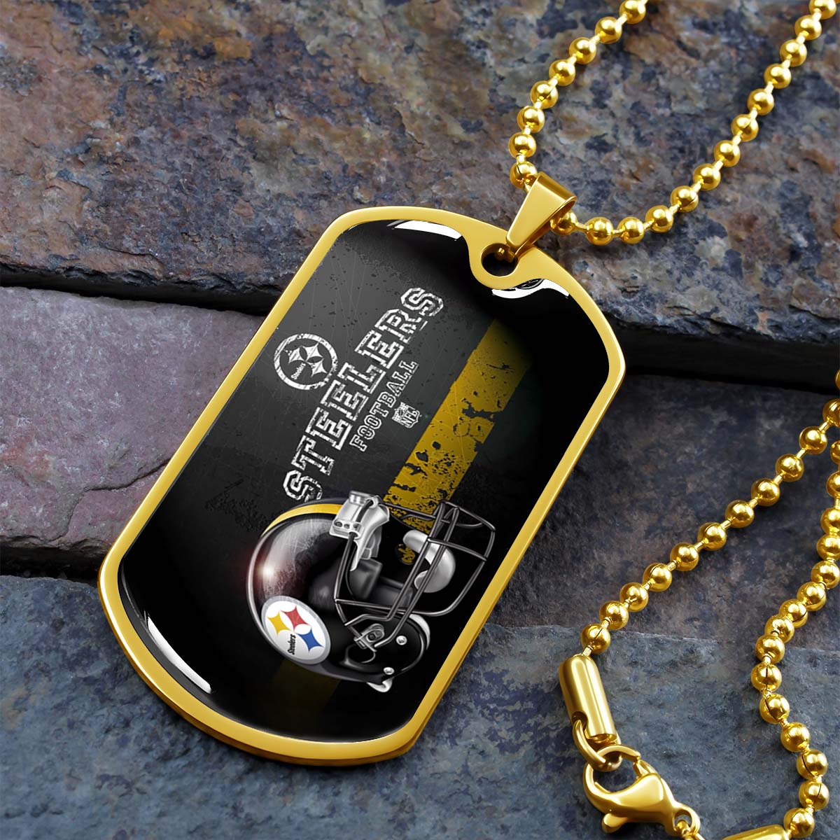 American Football Dog Tag Necklace - AFD037 - Pittsburgh Steelers - NFL Teams - Military Ball Chain