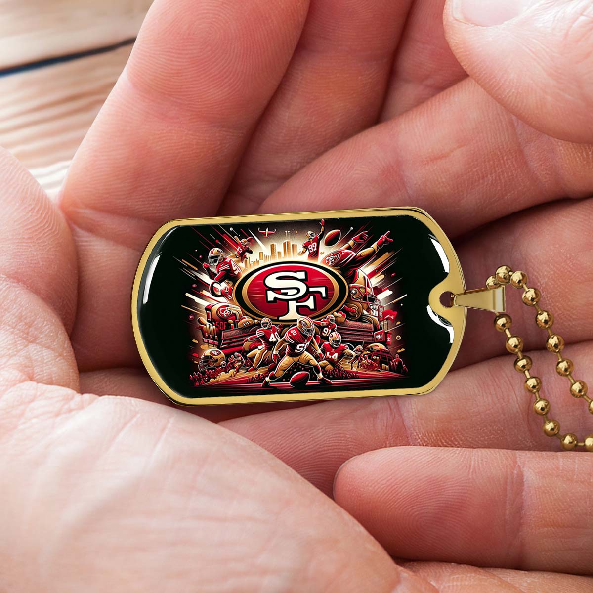 American Football Dog Tag Necklace - AFD038 - San Francisco 49ers Epic Super Bowl Team - Military Ball Chain