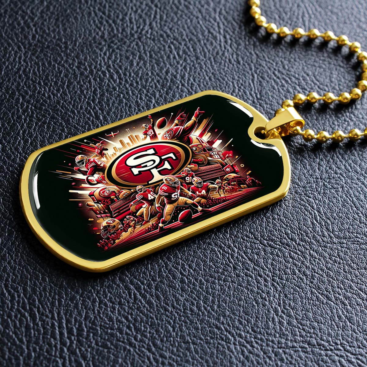 American Football Dog Tag Necklace - AFD038 - San Francisco 49ers Epic Super Bowl Team - Military Ball Chain