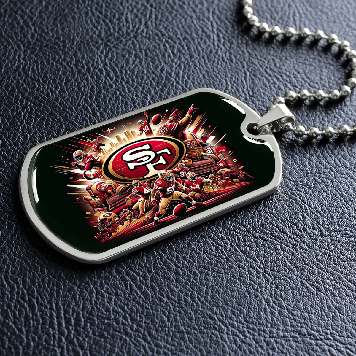 American Football Dog Tag Necklace - AFD038 - San Francisco 49ers Epic Super Bowl Team - Military Ball Chain