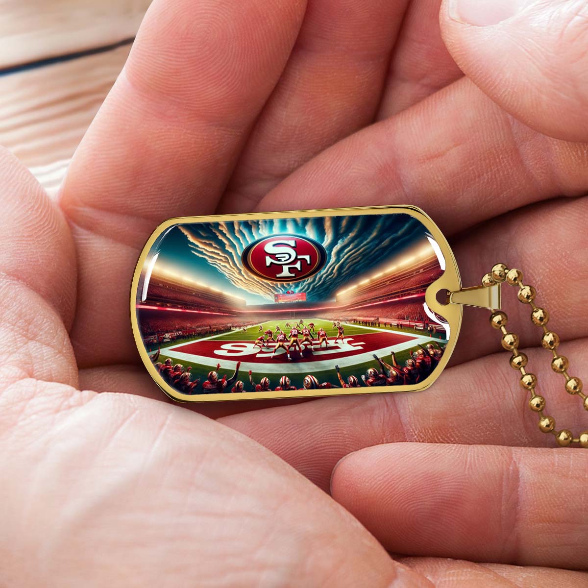 American Football Dog Tag Necklace - AFD039 - San Francisco 49ers Stadium - Military Ball Chain
