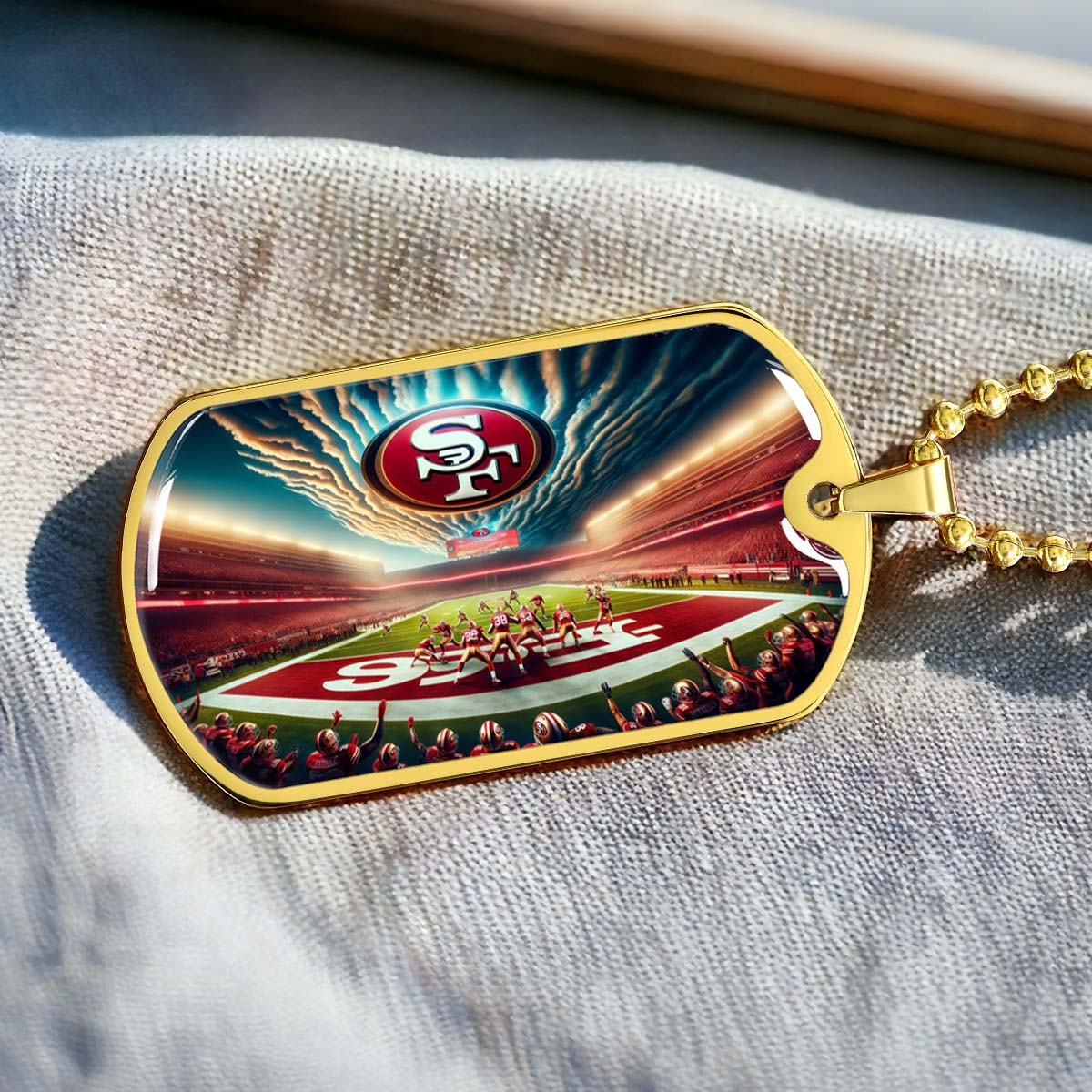 American Football Dog Tag Necklace - AFD039 - San Francisco 49ers Stadium - Military Ball Chain