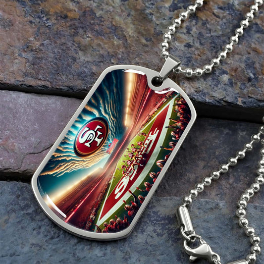 American Football Dog Tag Necklace - AFD039 - San Francisco 49ers Stadium - Military Ball Chain
