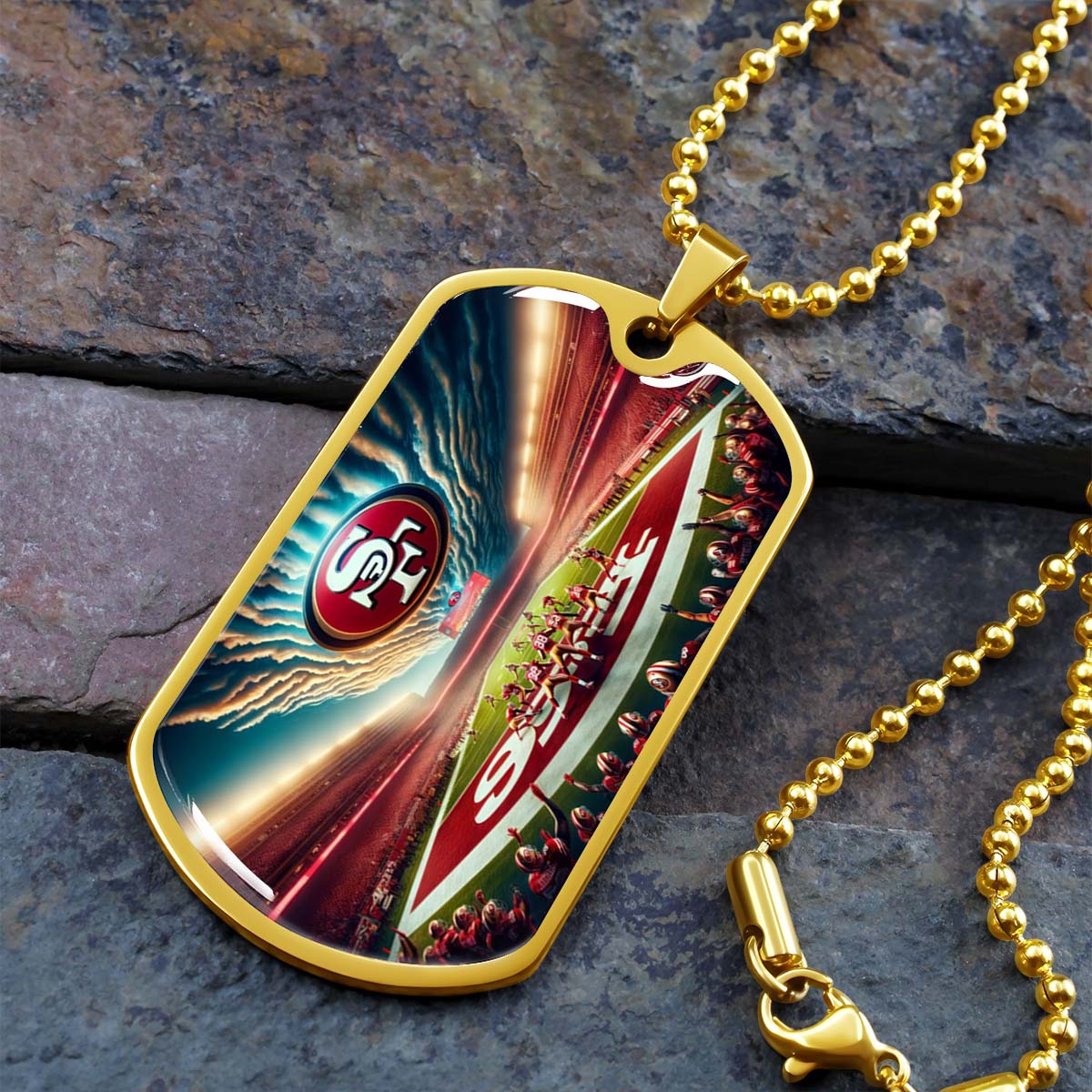 American Football Dog Tag Necklace - AFD039 - San Francisco 49ers Stadium - Military Ball Chain