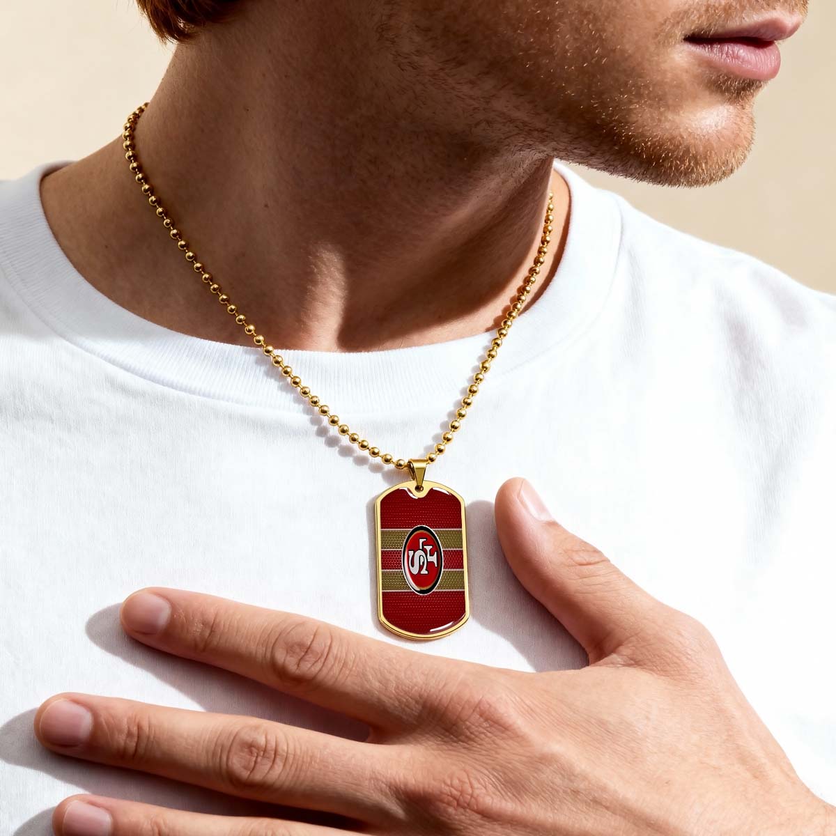 American Football Dog Tag Necklace - AFD041 - San Francisco 49ers - NFL Teams - Military Ball Chain