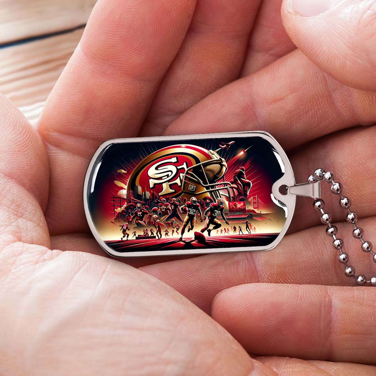 American Football Dog Tag Necklace - AFD043 - San Francisco 49ers NFL Super Bowl - Military Ball Chain