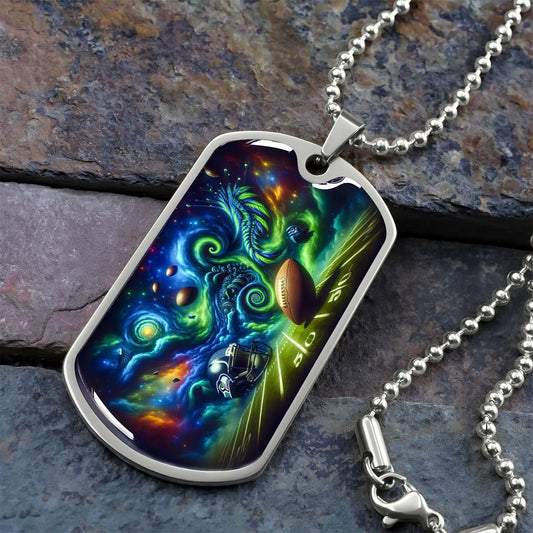 American Football Dog Tag Necklace - AFD044 - Seattle Seahawks Cosmic Touchdown - NFL Teams - Military Ball Chain