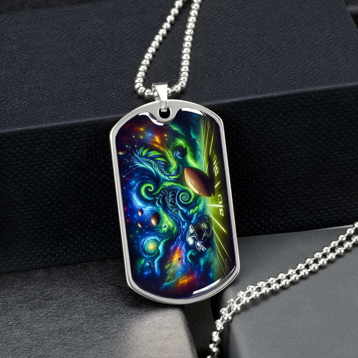 American Football Dog Tag Necklace - AFD044 - Seattle Seahawks Cosmic Touchdown - NFL Teams - Military Ball Chain