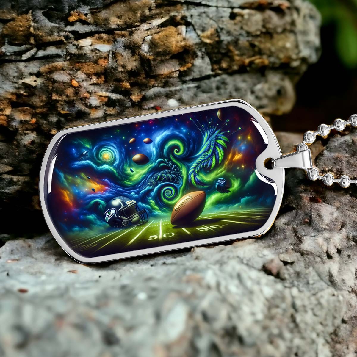 American Football Dog Tag Necklace - AFD044 - Seattle Seahawks Cosmic Touchdown - NFL Teams - Military Ball Chain